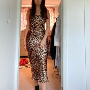ASOS Leopard print scoop neck midi satin slip dress. Size 4.